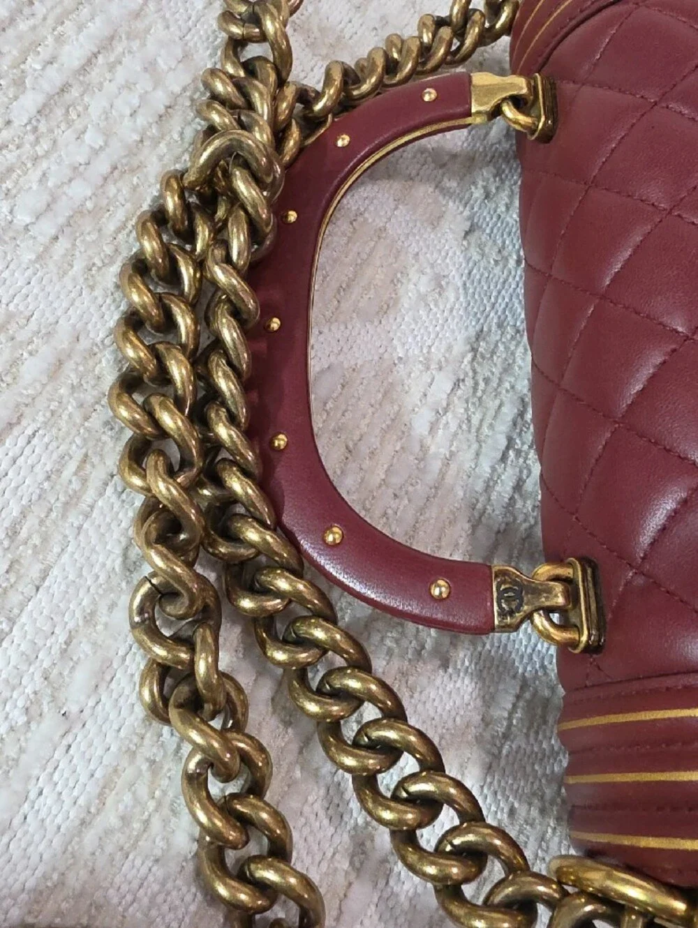 Chanel Boy Quilted Top-Handle Shoulder Bag in Deep Burgundy Small